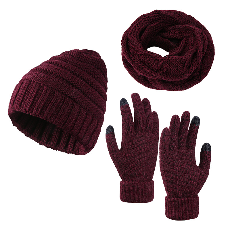 Gorro de punto a la moda, bufanda, guante, conjunto cálido de Cachemira de imitación de tendencia de invierno de 3 piezas, accesorios de ropa para hombres y mujeres, regalo