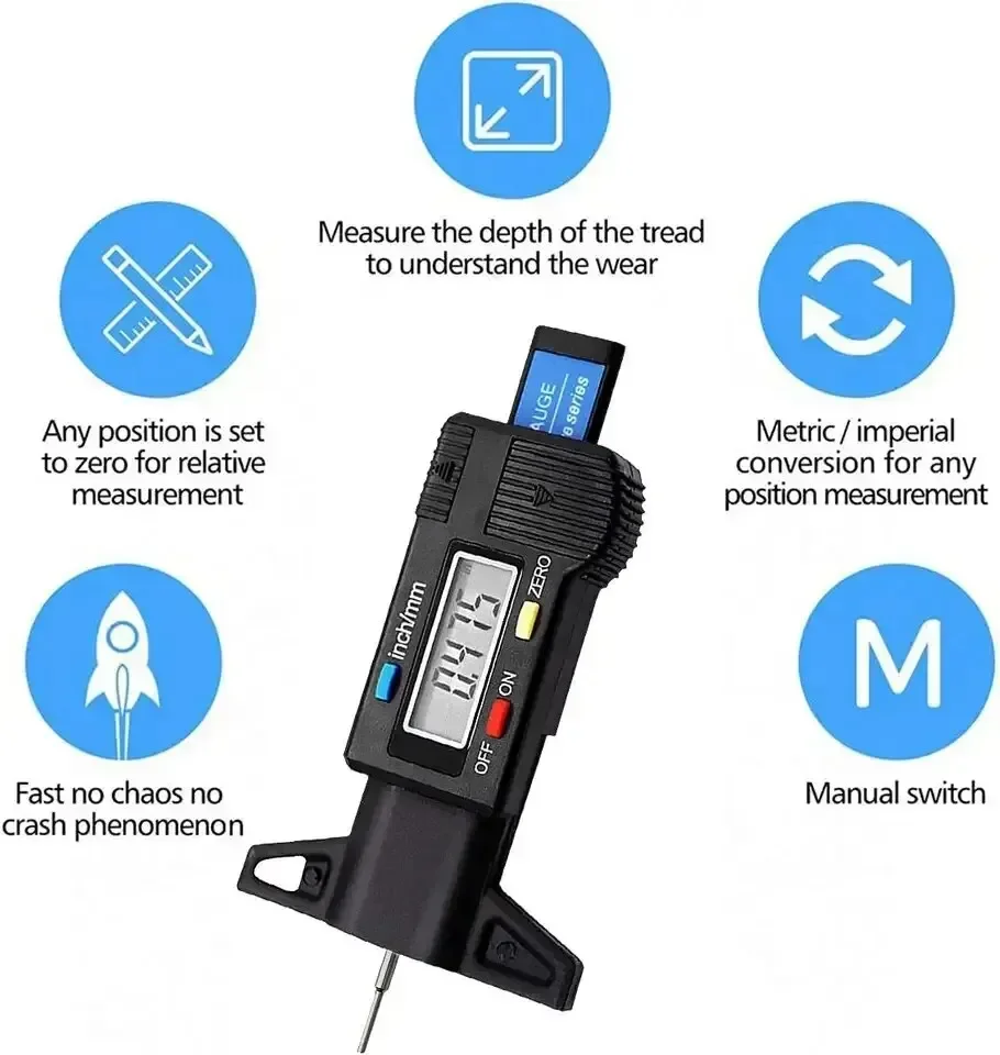 1PC Digital LCD ยางความลึกวัดความลึก Caliper 0-25 มม.Measurer เครื่องมือสําหรับซ่อมรถยนต์