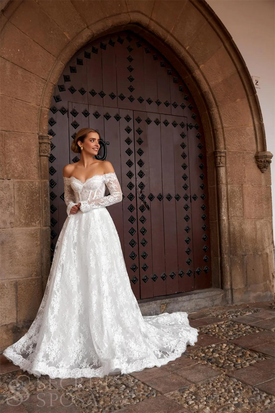 Aangepaste Mode Sweetheart Kant Trouwjurk 3/4 Mouw A-lijn Backless Rits Custom Bruidsjurken vestidos de novia