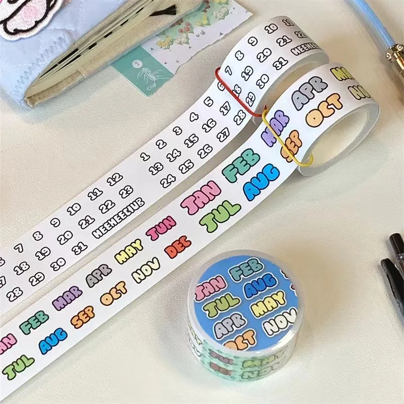 Autocollants Washi tape avec motifs d'animaux de dessin animé, stickers de synchronisation de chiffres de documents, pour manuel, cadeau d'anniversaire, DIY bricolage, 2024