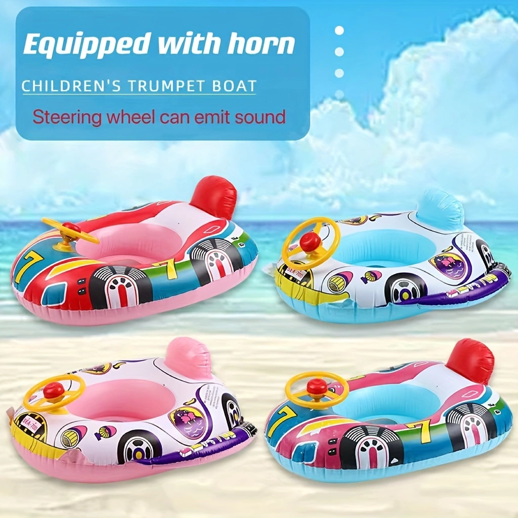Flotador de piscina inflable para bebé, barco flotante de natación con bocina de volante para niños pequeños de 1 a 4 años, niños y niñas