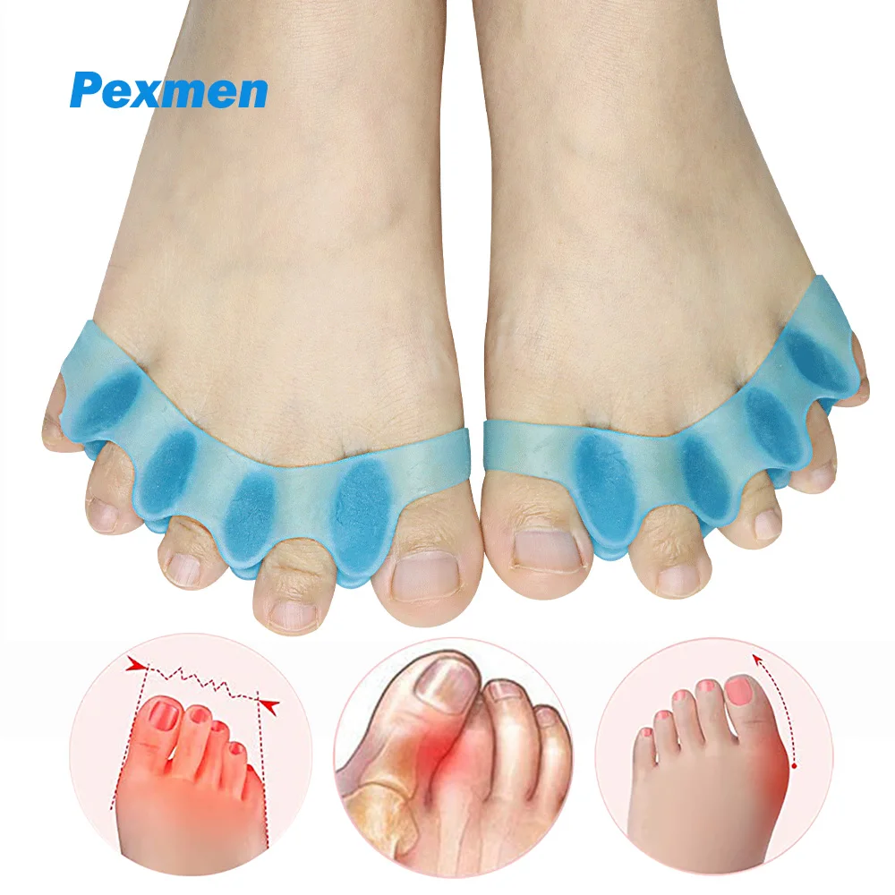Pexmen 2 peças separador de dedos em gel espaçador de dedos para homens e mulheres corretor de joanetes para corrigir restaurar os dedos dos pés da forma original