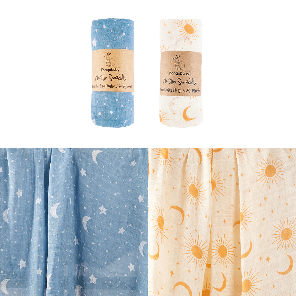Kangobaby # minha vida macia #2 peças pacote de 100% de musselina algodão swaddles do bebê cobertores recém-nascidos gaze branca preta envoltório infantil