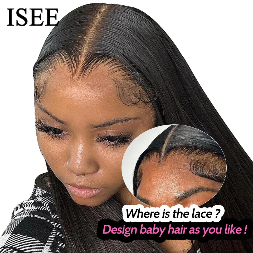 Parrucche Glueless per capelli ISEE Capelli umani pronti da indossare Parrucche diritte senza colla prepizzicate Wear And Go Parrucche anteriori in pizzo 7x5HD Precut Lace