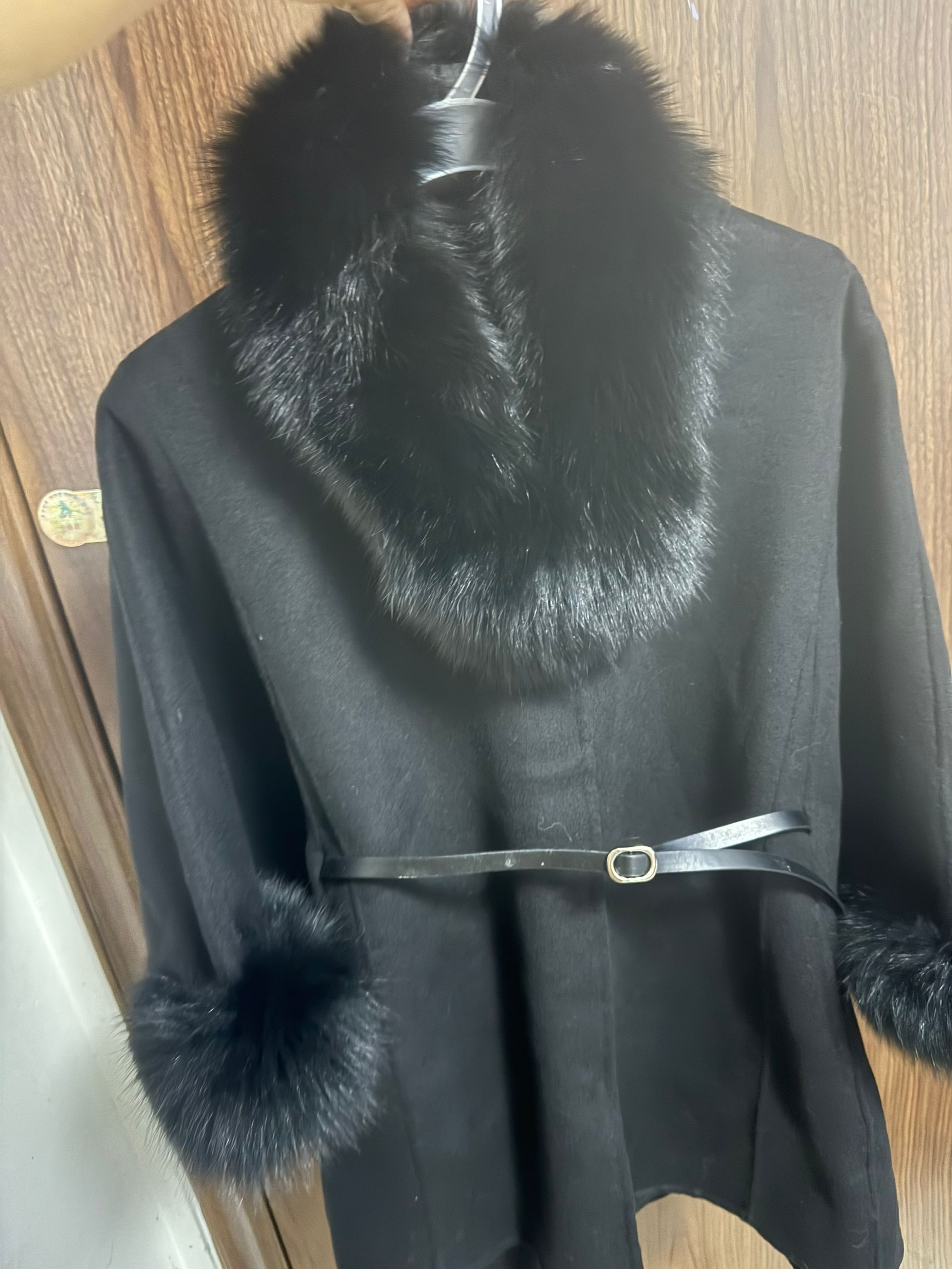 Luxo dupla face cashmere poncho mistura feminino outono inverno novo longo manto real gola de pele de raposa casaco de lã