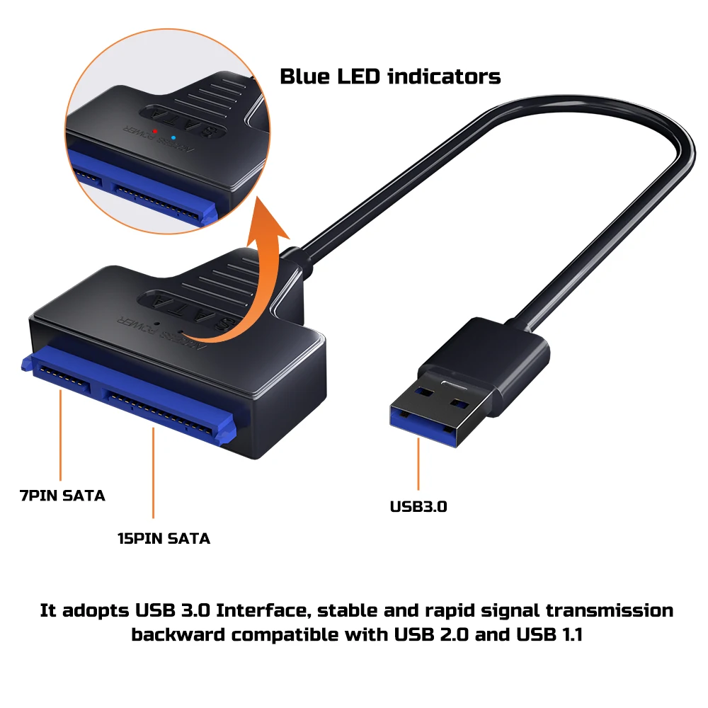 USB 3.0 to SATA/Type-C Adapter Sata Cable 2.5/3.5 Inch SSD HDD SATA III Hard Drive Disk with 12V/2A Power Adapter