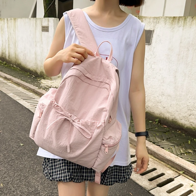 Simple and Versatile Drawstring Bow Large Capacity Backpack with Personalized Embroidered Name Nylon Backpack 2025 Gift New