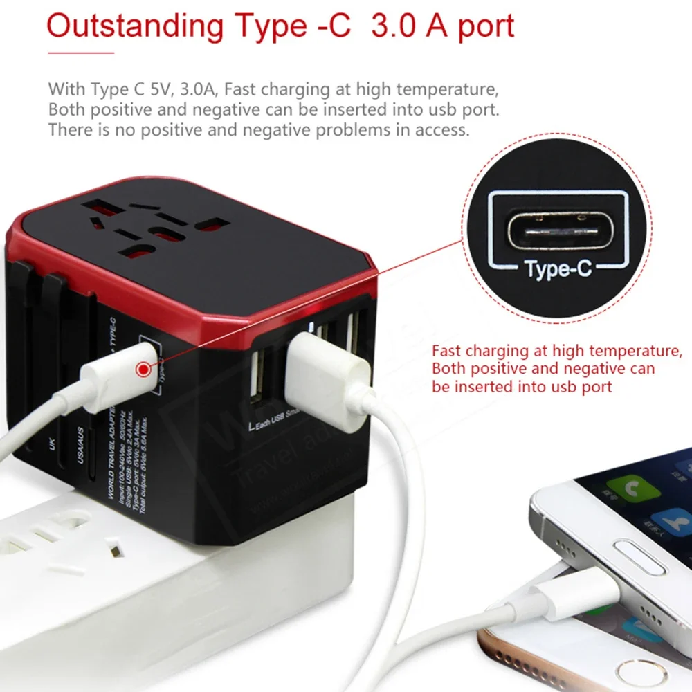 Умный адаптер Melery Travel, международный адаптер, настенное зарядное устройство USB типа C, питание переменного тока, США, ЕС, Великобритании, AU для iPhone iPad, Android