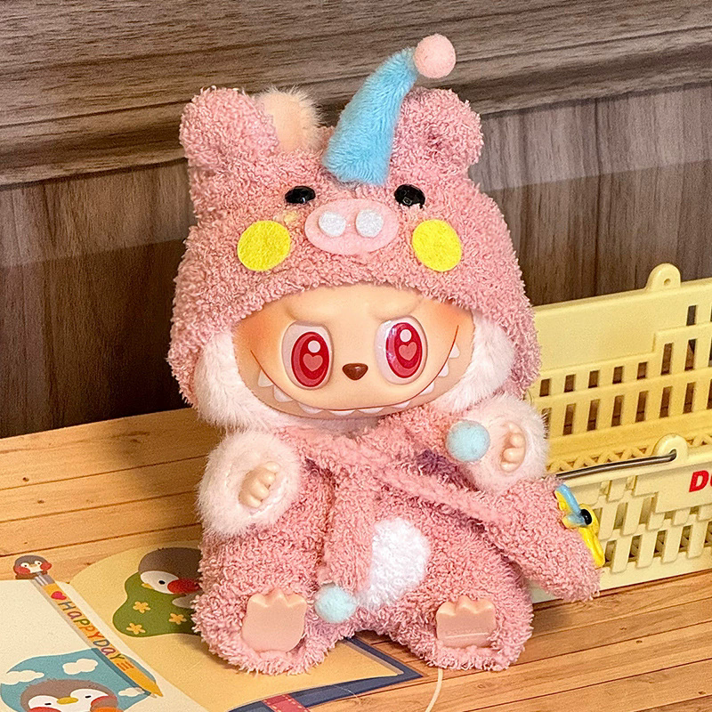 17 cm Mini-Puppenkleidung, Outfit-Zubehör für Labubu V1 V2, gestreifter Overall, coole, hübsche Kleidung, Geschenk