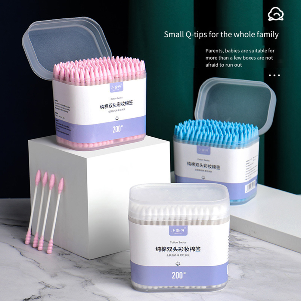 Hisopo de algodón desechable de doble cabeza, lápiz labial, hisopo de oreja, limpieza estéril, bastoncillos de algodón, maquillaje, cejas, herramientas cosméticas, 200 piezas