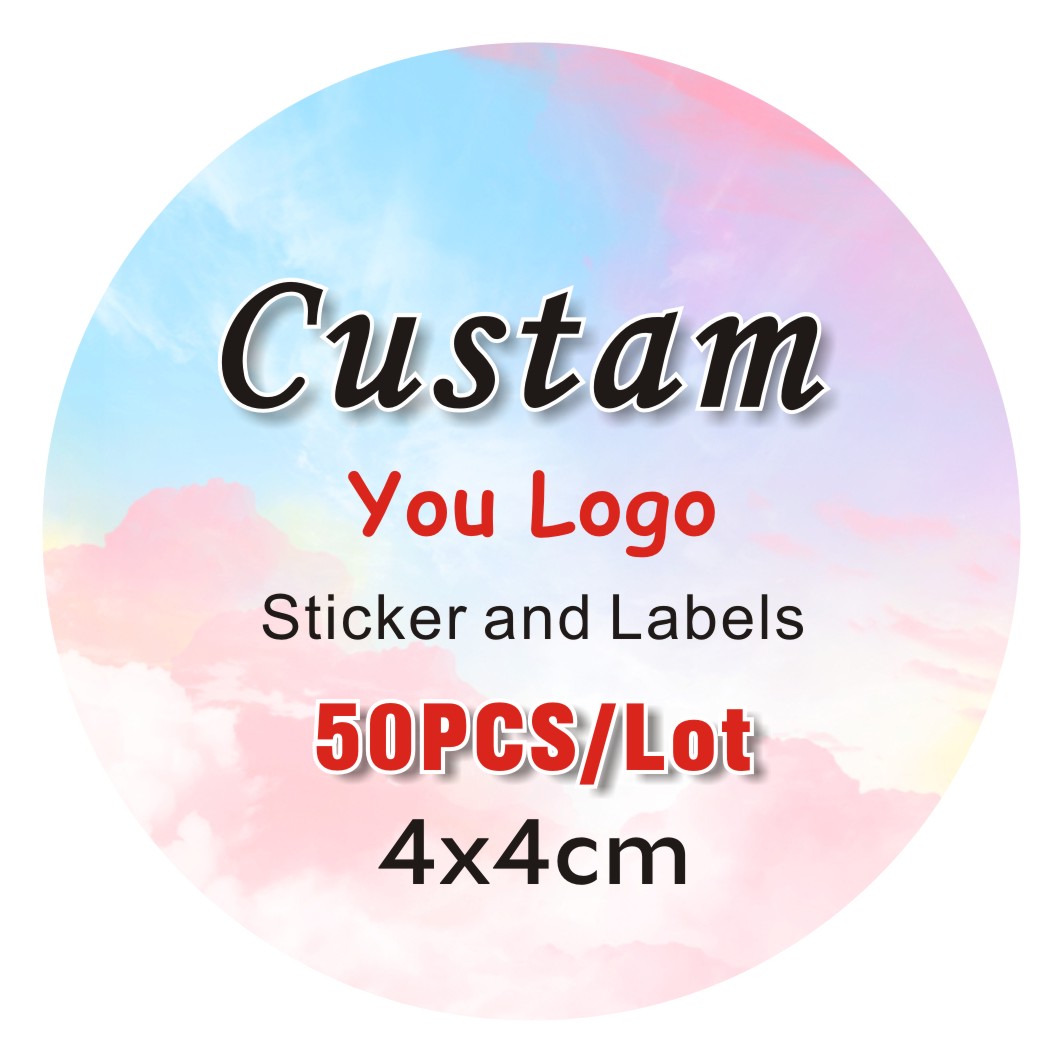50 Uds. Pegatinas impermeables de PVC de 4x4cm, logotipo personalizado, caja de regalo de cumpleaños y boda, diseño de pegatina, tamaño personalizado