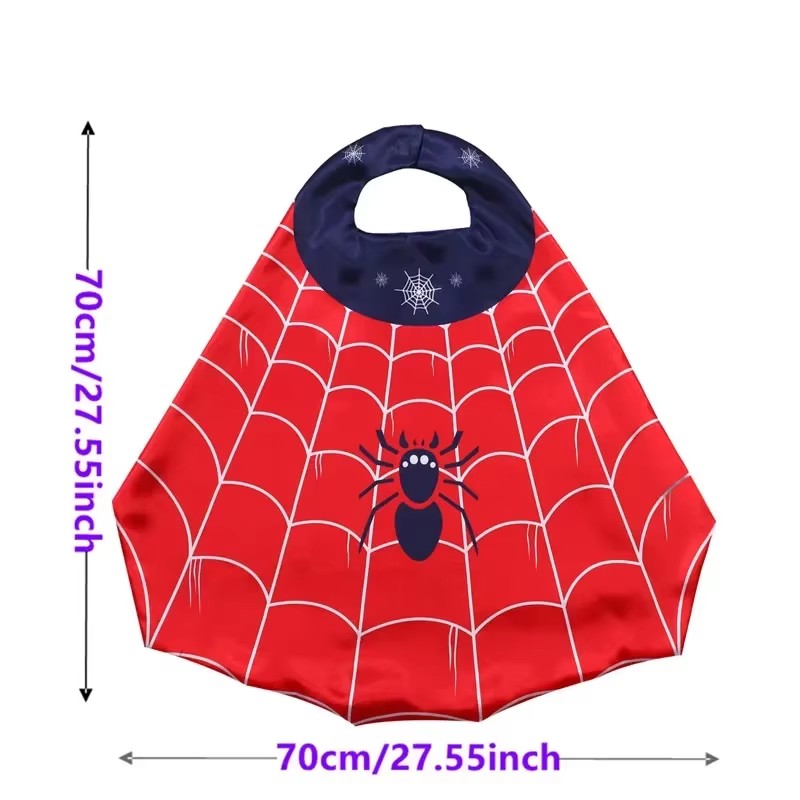 ZSQHET Set di costumi da supereroe dei cartoni animati per ragazzi e ragazze, abito di Halloween, mantello e maschera di ragno con costume cosplay da polso