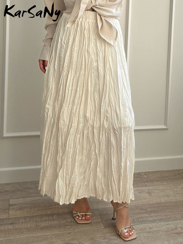 KarSaNy Gonne lunghe a pieghe per donna Vita alta Orlo largo Gonna verde Estate Donna A Line Maxi Gonne per donna 2025 Lunga