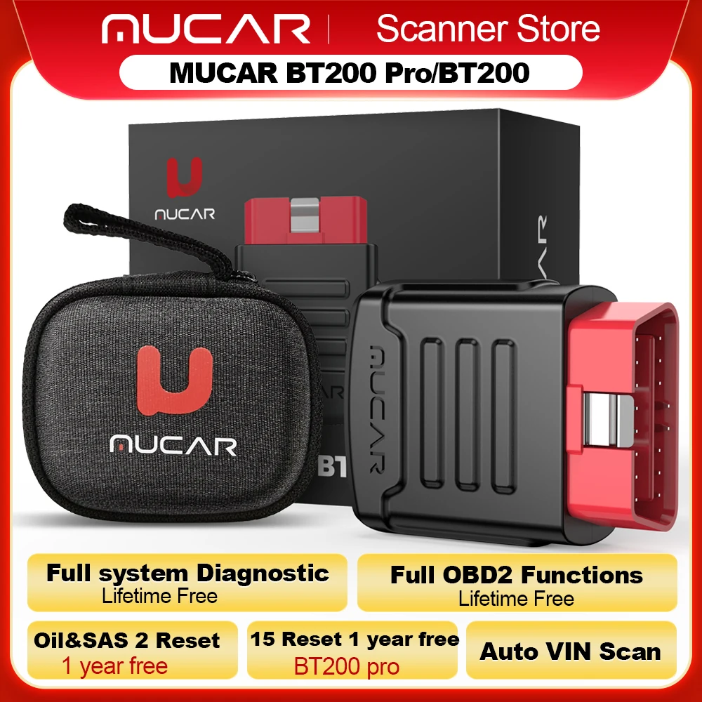 MUCAR BT200/BT200 Pro OBD2 Bluetooth outil de Diagnostic système complet diagnostiquer l'huile SAS 15 réinitialiser le Scanner OBD 2 pour tous les lecteurs de Code de voiture