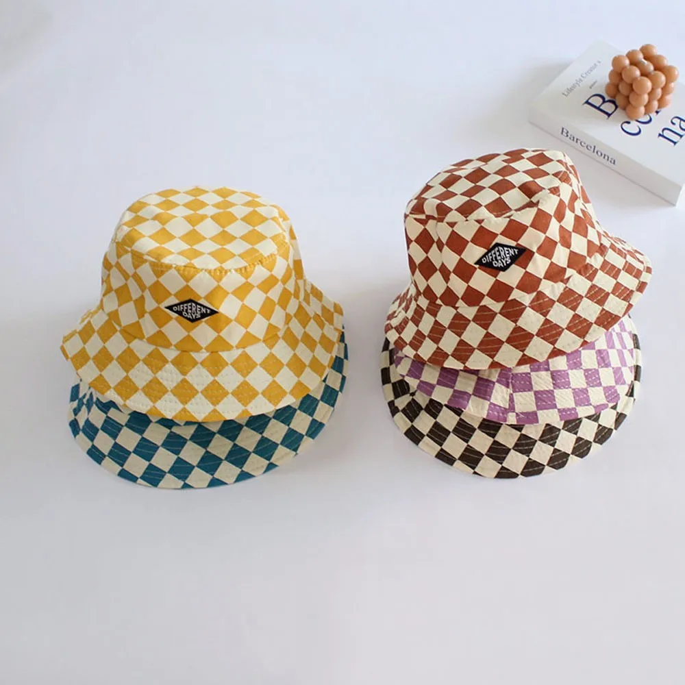 Modische Schachbrettmuster Kinder Eimer Hut Niedlich Plaid Baby Jungen Mädchen Sonnenhut Weiche Kinder Kinder Fischer Panama Kappen