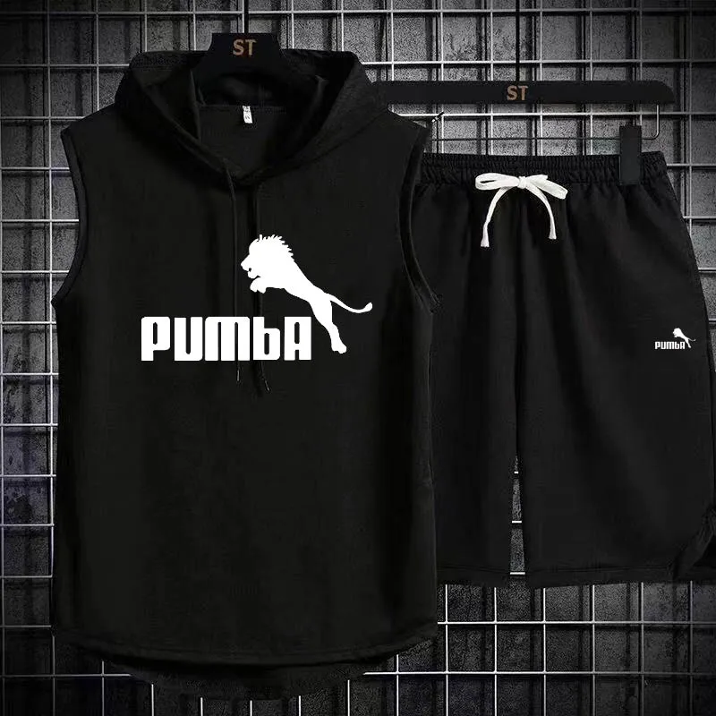 แบรนด์ฤดูร้อนผู้ชาย 2 ชิ้นชุด CasualT-เสื้อและกางเกงขาสั้นชุดบุรุษชุดกีฬาแฟชั่นแขนสั้น Hooded เสื้อยืด