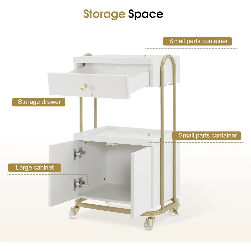 Salon Trolley with Universal Wheels, Storage Rolling Cart with Drawer, Barber Shop Tool Organizer for Hair Stylist