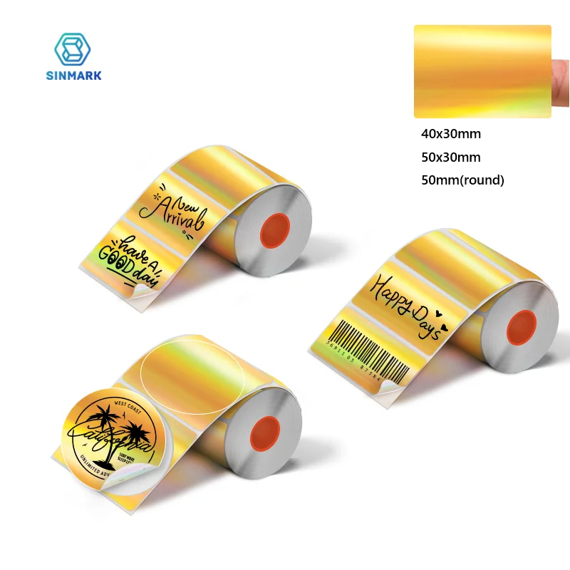 SINMARK – étiquette holographique dorée dégradée, papier thermique Laser pour Phomemo M110/M220/M221/M120 E210 P50 détecteur P1