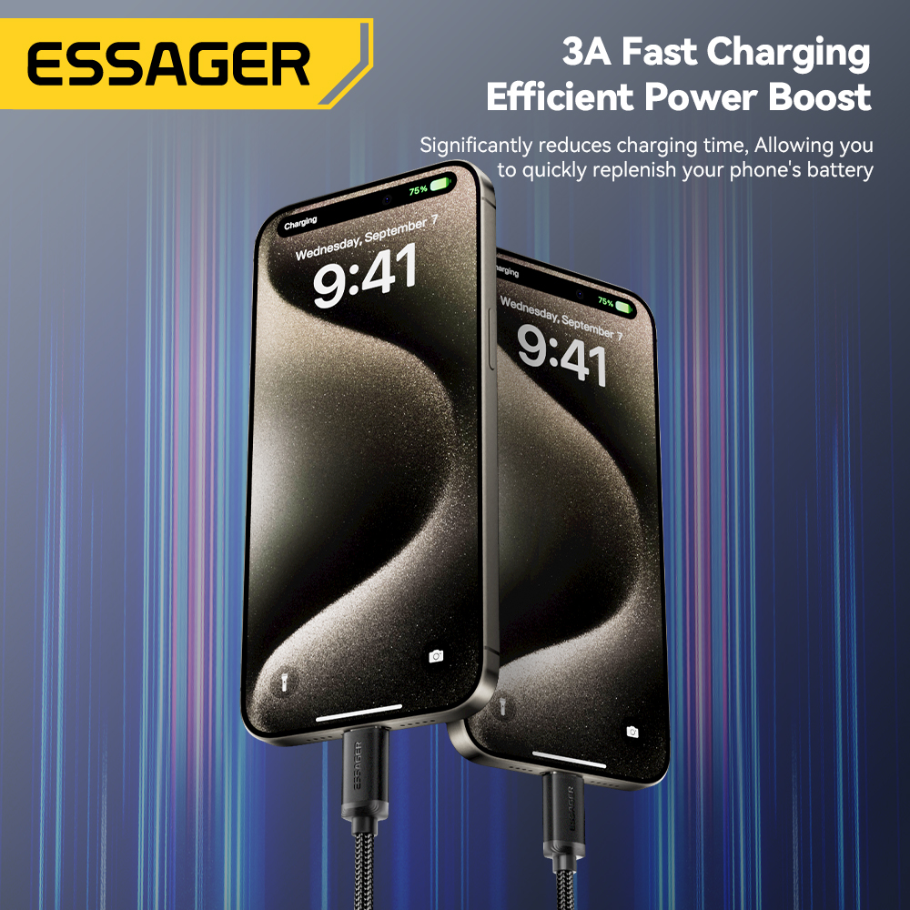 Essager-Cable USB tipo C 3A, Cables de carga rápida USB A a tipo C para iPone 15, Samsung, Xiaomi, Cable cargador de datos para teléfono móvil