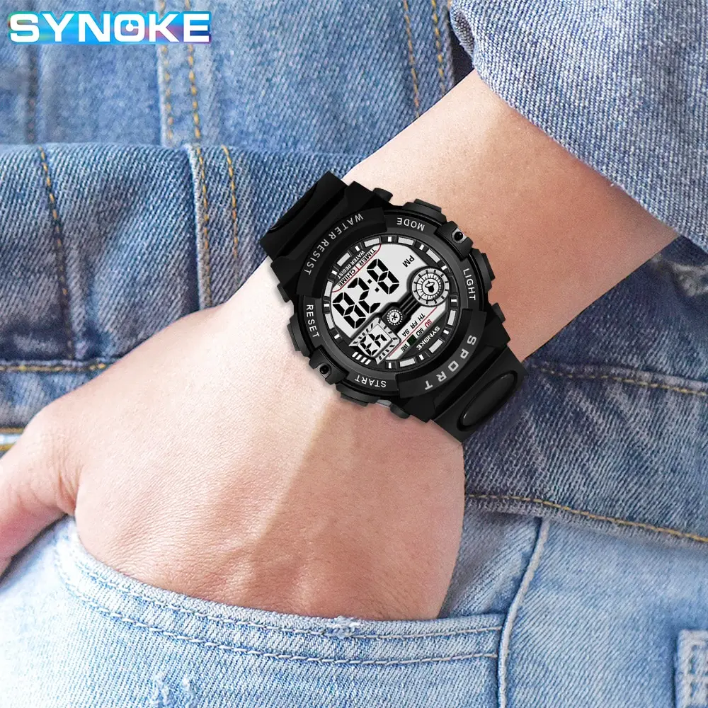 นาฬิกาดิจิตอลเคลื่อนไหวนักเรียนชาย synoke กันน้ำกันตกและกันกระแทกมัลติฟังก์ชั่นนาฬิกากีฬาเด็กชายเรืองแสง