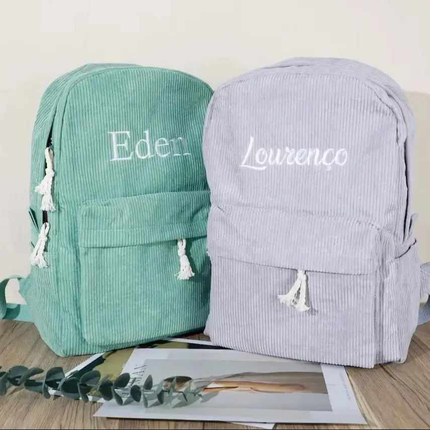 Mochila escolar para niños, mochila personalizada para niños pequeños con nombre bordado, mochila de pana para niños, regalo de cumpleaños, bolsa para ordenador portátil para volver a la escuela