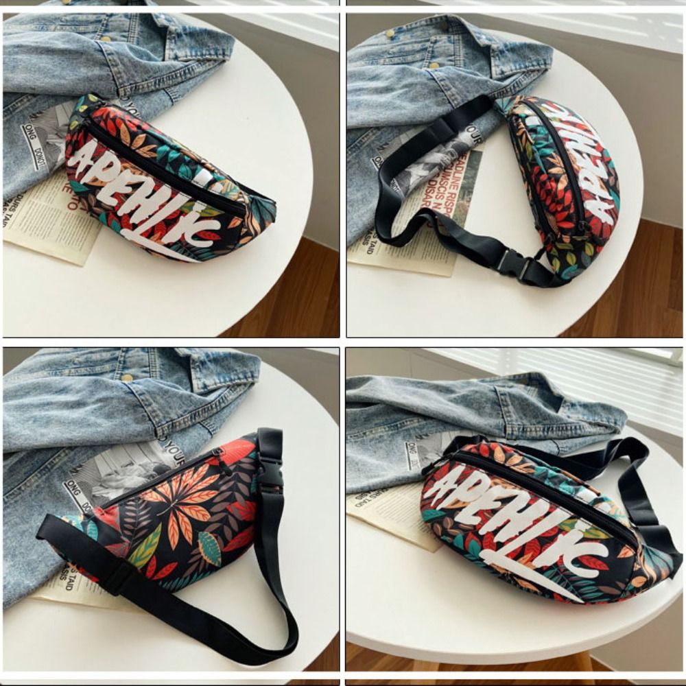 Multi-pocket Printed Waist Bag Adjustable Shoulder Strap Large Capacity Multifunctional Waist Pack Oxford Cloth Buckle