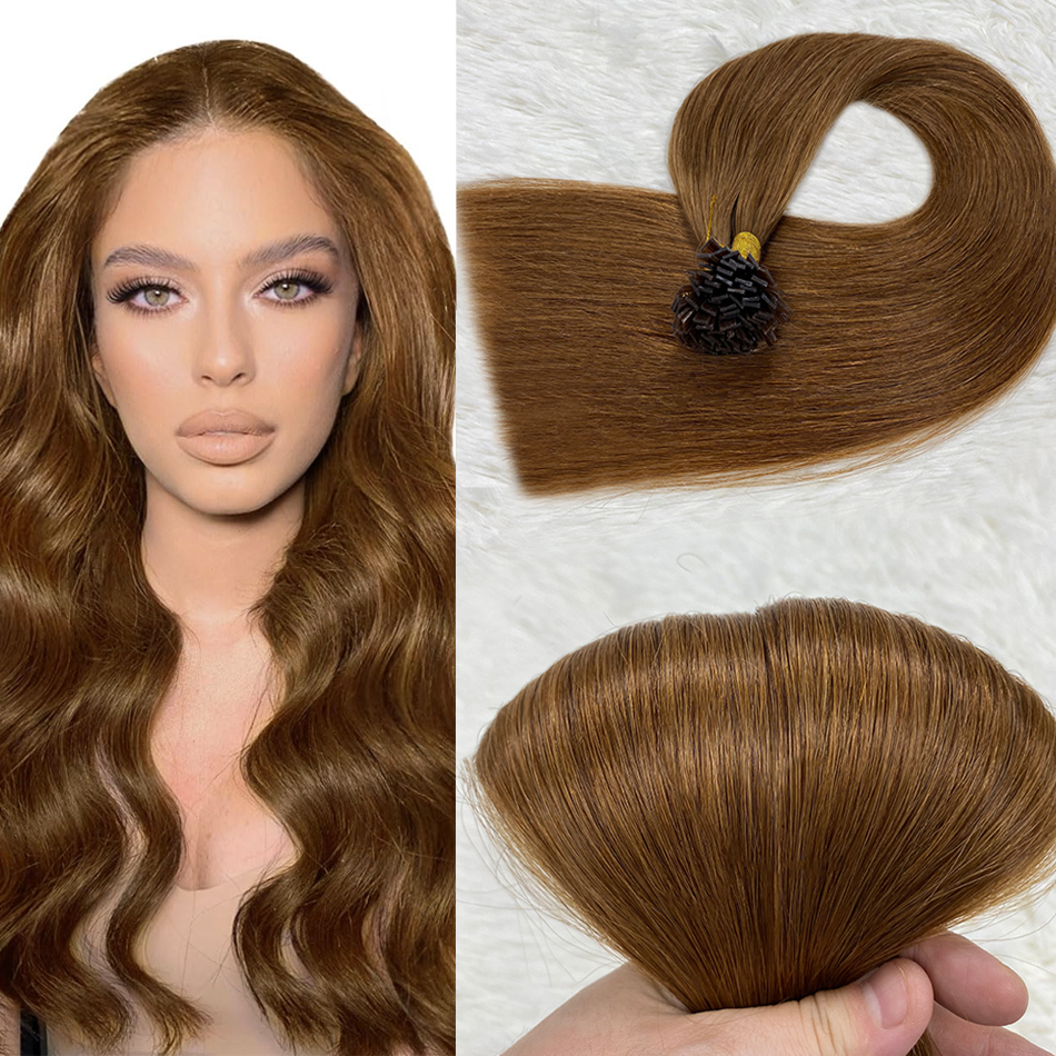 Extensiones de cabello de punta plana Ugeat, cabello humano Fushion Remy de 18-30 ", 50 hebras/paquete, extensiones de cabello de queratina recta Natural