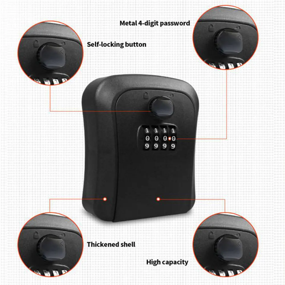 Smart Code Password Key Lock Box Storage Key Wall Mounted Key Safe Box Waterproof Outdoor Keybox 4 Digits Passwords