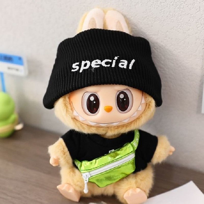 Para mini Labubu Labubu de 15cm y 17cm, conjunto de estilo fresco en blanco y negro con elegante bolso cruzado, accesorios de traje Labubu