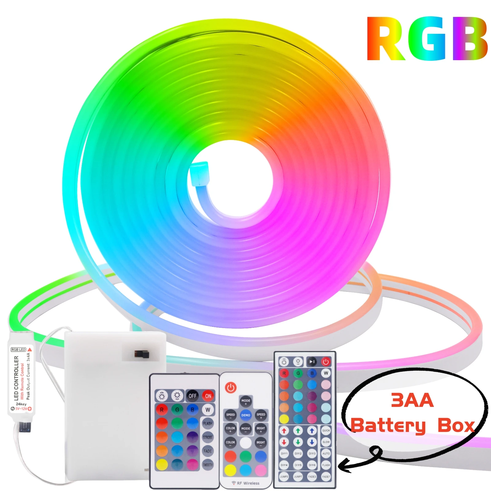 Tira de luces de neón RGB de 5V, caja de batería 3AA de 1M, 2M, 3M, con Control remoto por Bluetooth, cinta Flexible impermeable para decoración del hogar