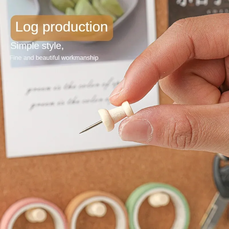 50pcs/box Wooden Thumbtack Markers Drawing DIY Photo Wall Art Nail Studs Cork Board Pins Push Pins for School Home Office Tool