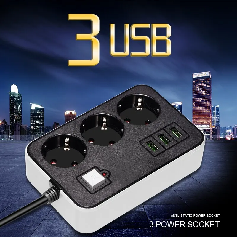 ปลั๊กอะแดปเตอร์สำหรับเดินทางแบบ USB 2หัวกลมปลั๊กไฟ EU ขนาด2ม. 3ม. 5ม. สายต่อขยายยาว5ม. ใช้ในครัวเรือนที่ชาร์จอเนกประสงค์