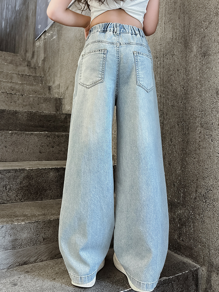 Jean Décontracté à Jambes Larges pour Fille de 4 à 10 Ans, Pantalon d'Été à la Mode pour Lycée