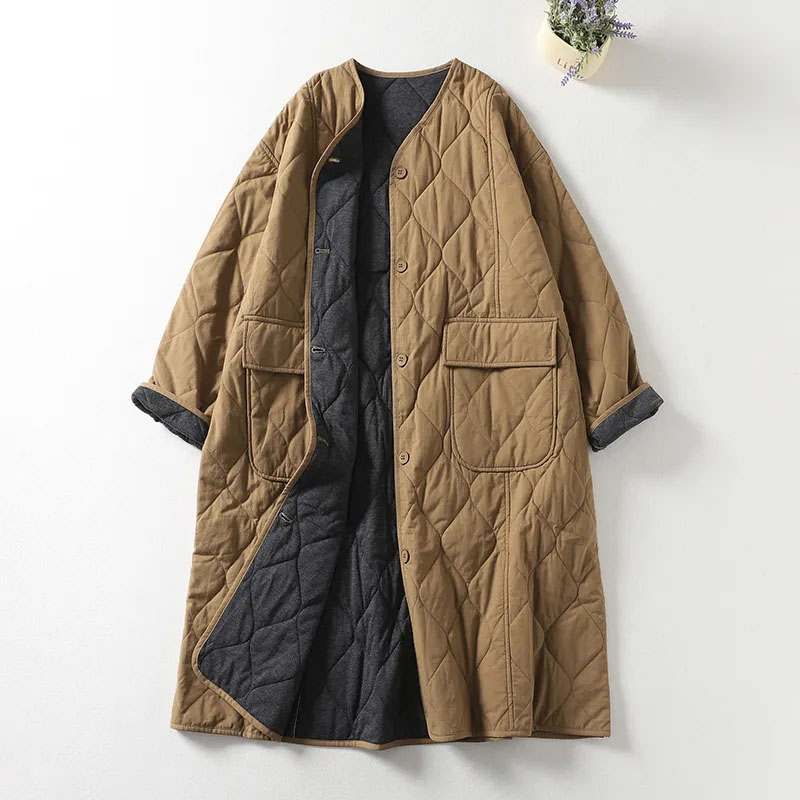 Jaqueta acolchoada longa e larga para mulheres, Parkas leve, sobretudo de algodão, de peito único, feminina, outono, inverno, nova
