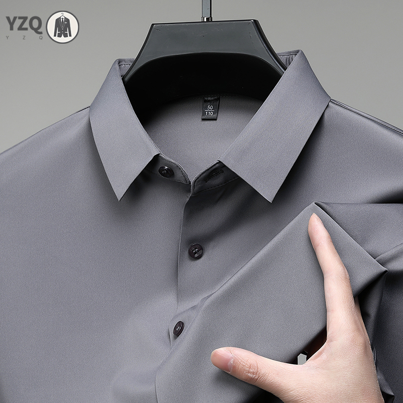 New Men's Business Casual Solid Color Short Sleeved Shirt for Summer Fashion No Ironing Comfortable and Versatile Top