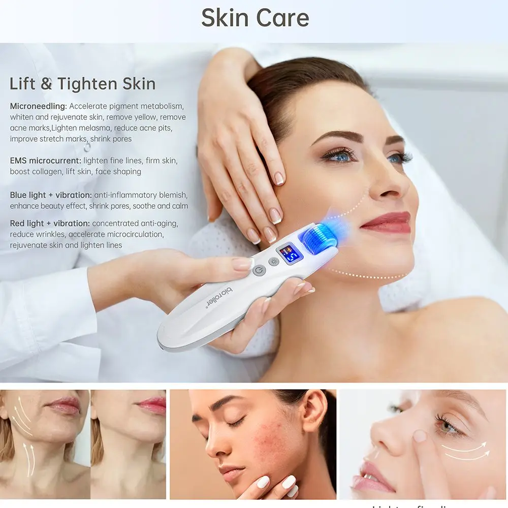 Hello Face G5 EMS Titanium Derma Roller 540 Needle Rejuvenate Collagen Micro current Vibration LED Device with 2PCS Roller Head