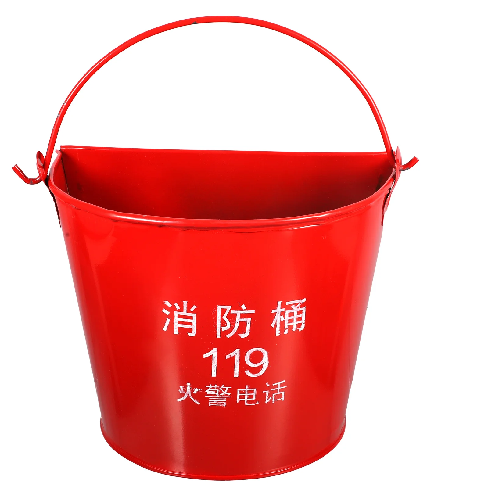 Fire Emergency Bucket Sand Bucket For Firefighter Thickened Iron Red Semi-Circular Design Easy To Hang Smooth Surface For Gas