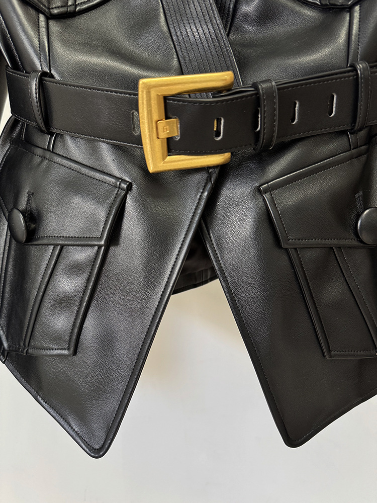 HIGH STREET Neueste 2025, Designer-Jacke, Damengürtel, schmal geschnitten, Leder, Knopftasche, Dekoration, Kunstleder-Blazer