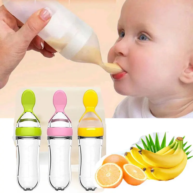 Sichere Nützliche Silikon Baby Flasche Mit Löffel Nahrungsergänzungsmittel Reis Getreide Flaschen Squeeze Löffel Milch Fütterung Flasche Tasse
