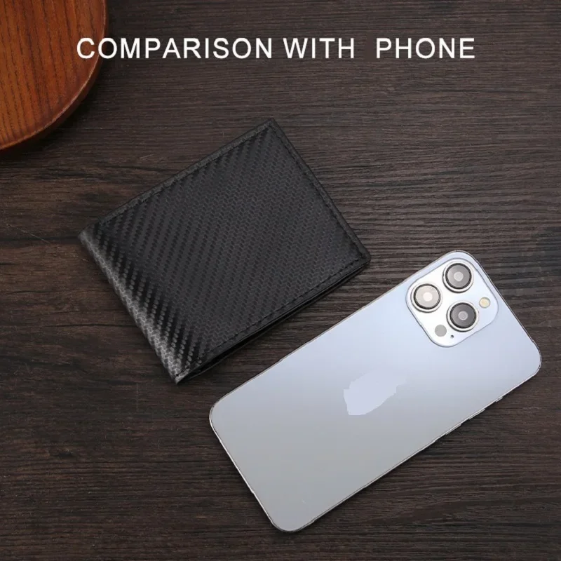 Carbon Fiber Pattern Men's Short Wallet Large Capacity Money Clip Minimalist Slim Bifold Multi Card Holder Purses With ID Window