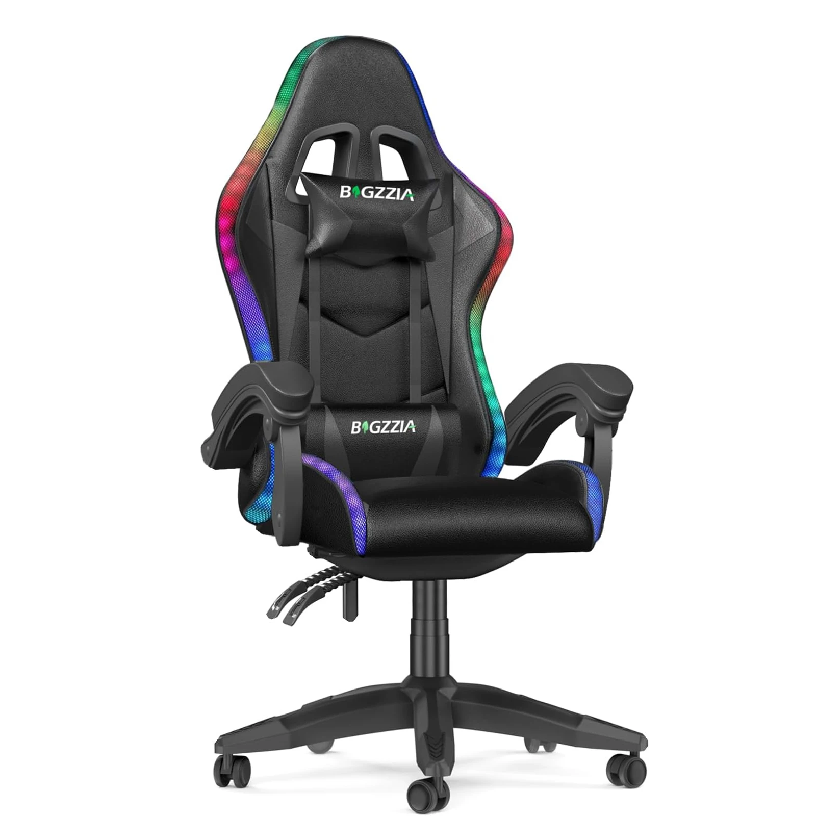 Sedia da gioco RGB Luci a LED Sedia ergonomica per computer Sedia da ufficio reclinabile in pelle PU con schienale alto Supporto lombare regolabile