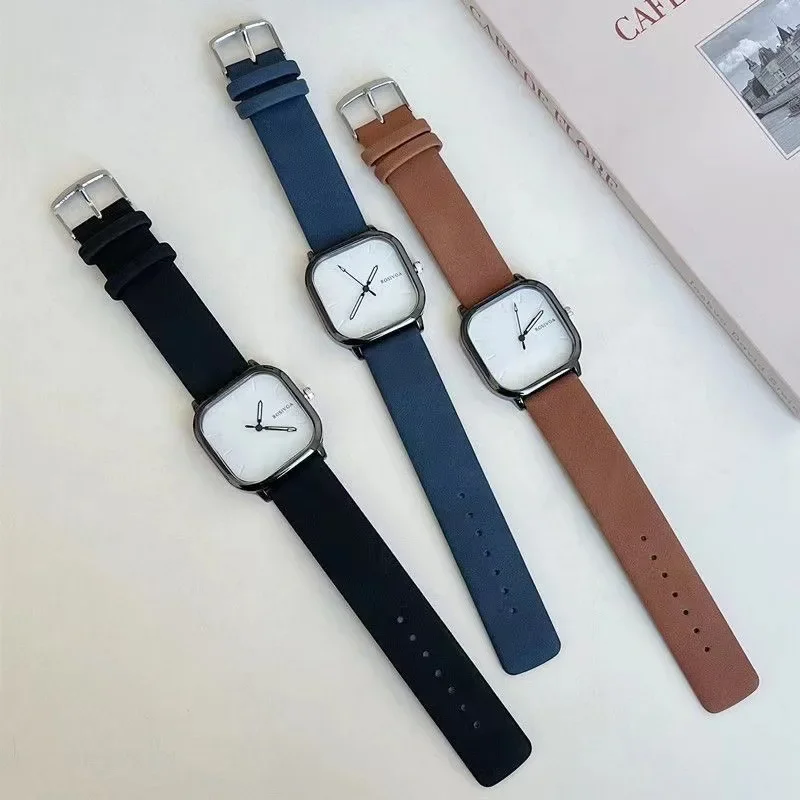 Reloj de moda con esfera cuadrada Simple, reloj de pulsera de cuarzo de cuero PU para hombre y mujer, reloj de pulsera para hombre