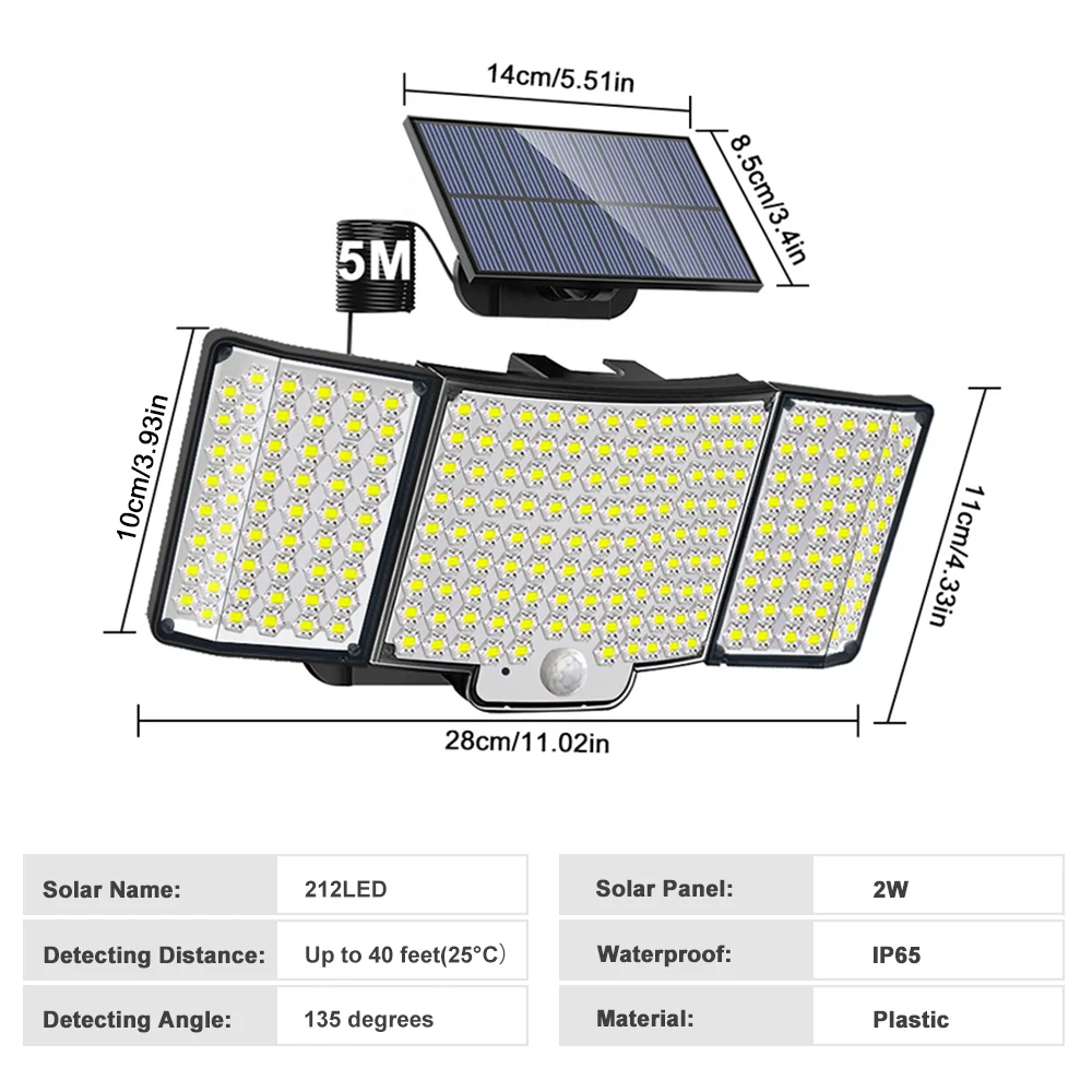 LED-Solar-Sicherheitsleuchten, Bewegungsmelder, für den Außenbereich, 234/280/226 LED-Flutlicht, IP65, wasserdicht, geteilte Wandleuchte, solarbetrieben, 3 Modi