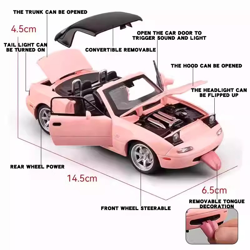 Miniatuur 1/32 Mx5 Legering Diecast Metaal MX-5 Speelgoed Automodel Voertuiggeluid En Lichtcollectie Hobby Geschenken Voor Kinderen Jongens Kinderen