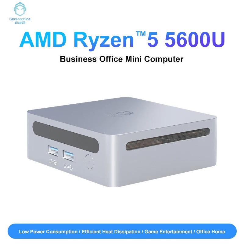 GenMachine Новый мини-ПК AMD Ryzen 5 5600U Windows 10 Ryzen 3,3 ГГц до 4,2 ГГц 2 * DDR4 Максимальная поддержка 64 ГБ игрового ПК WIFI6 Компьютер