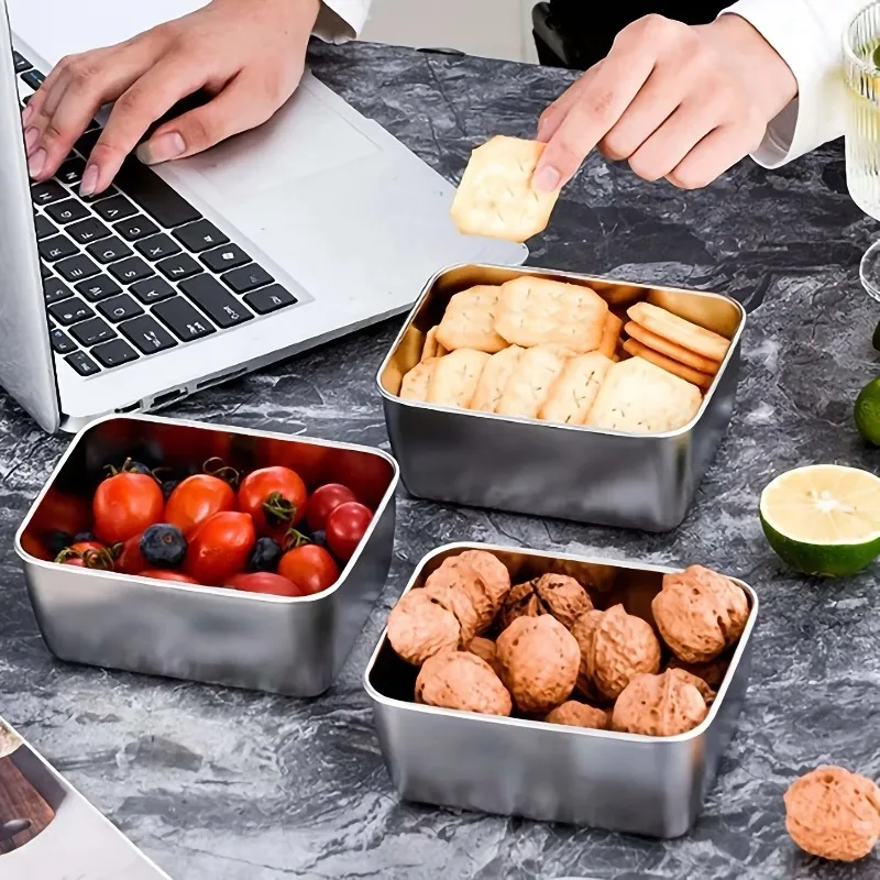 Stainless Steel Food Containers Set Leakproof Stackable Reusable for Camping Picnics School Lunch Bento Box Storage Kitchen