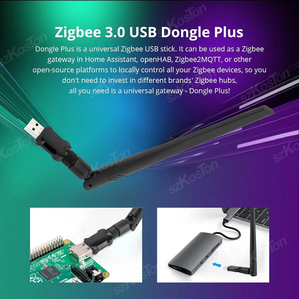 Dongle USB ZigBee 3,0 Plus-E Hub inalámbrico de código abierto funciona con el asistente doméstico OpenHAB Zigbee2MQTT ZHA USB Gateway Stick