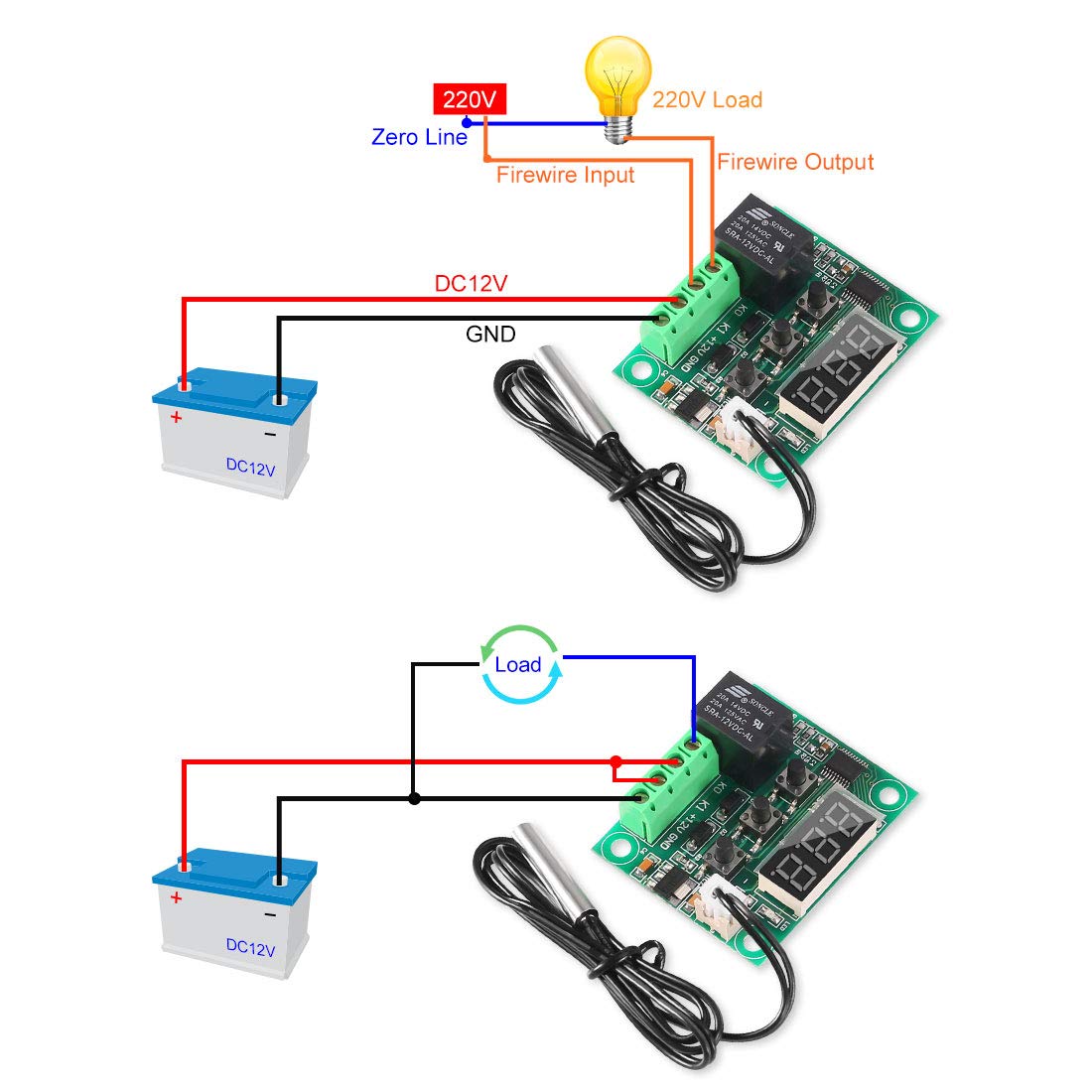 2 Stuks Temperatuurregelaar Module Met Behuizing, Xh W1209 Led Display Digitale Thermostaat Module Met Waterdichte Ntc Sonde-50 ~ 110 ℃