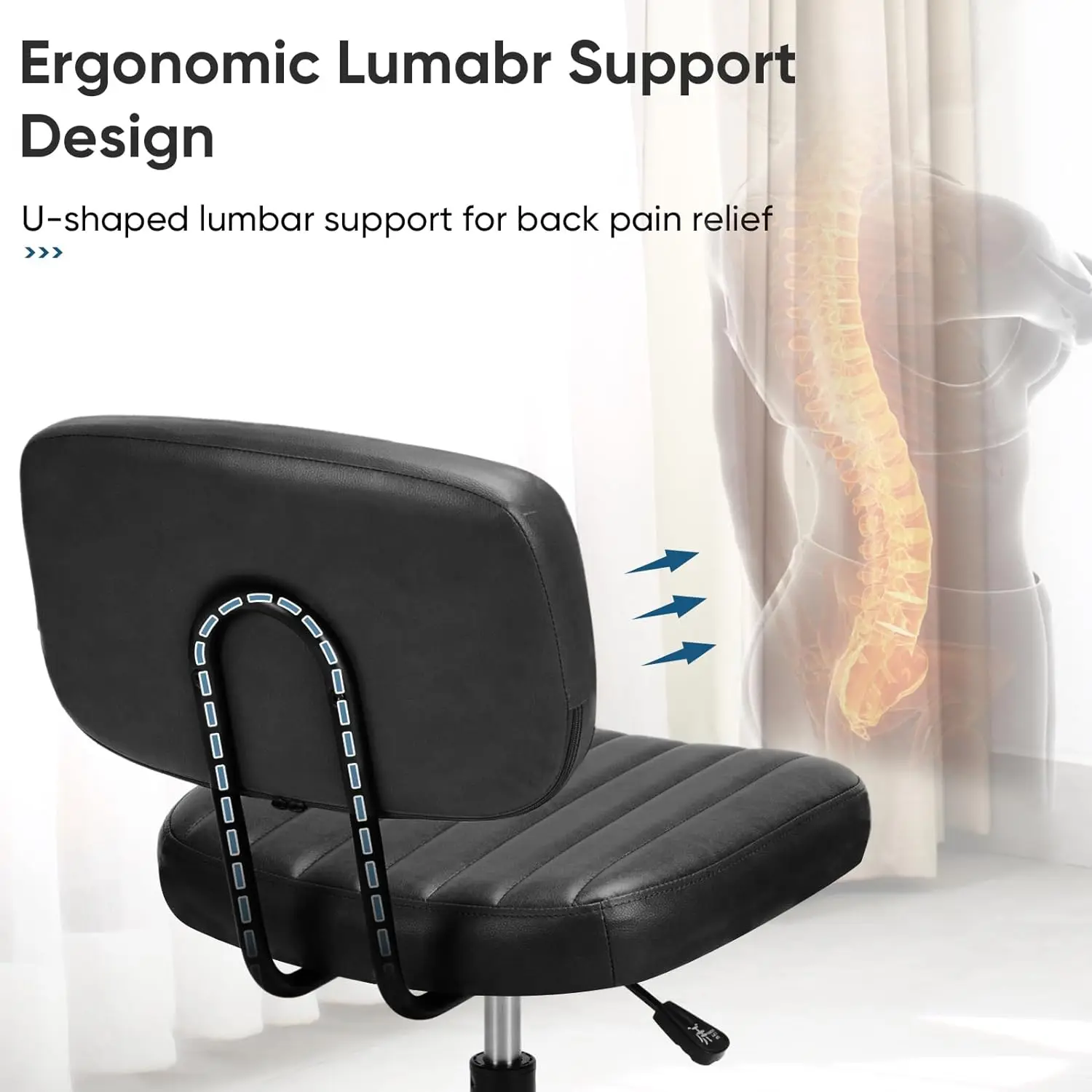 Armless Home Office Desk Chair Ergonomic with Low Back Lumbar Support Height Adjustable  with 360° Swivel Rolling Wheels