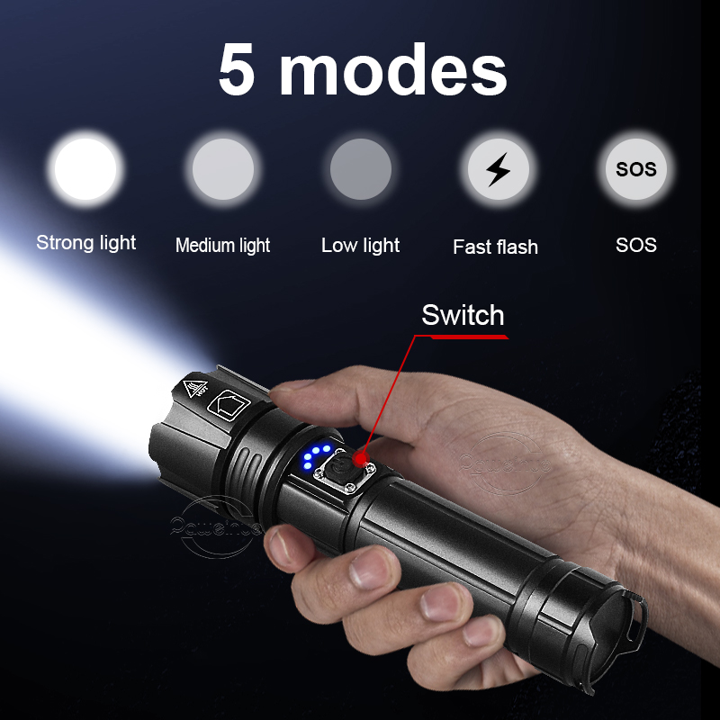 ไฟฉาย LED ที่ทรงพลังที่สุดไฟฉายแบบชาร์จไฟได้ 3000M Tactical Lantern ไฟฉายที่ทรงพลังเป็นพิเศษด้วยการชาร์จ USB